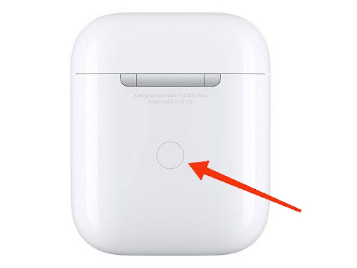 Airpods case with the reset button highlight 