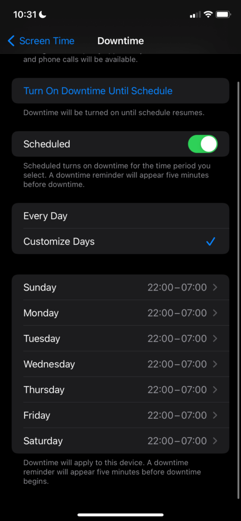 how to turn off downtime on apple watch