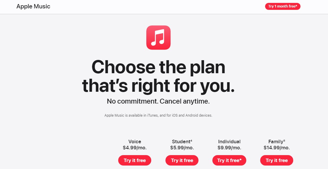 Apple Music payment page