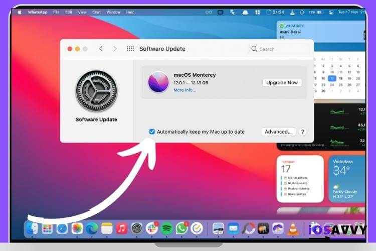 Software update popup screen on MacBook Pro 